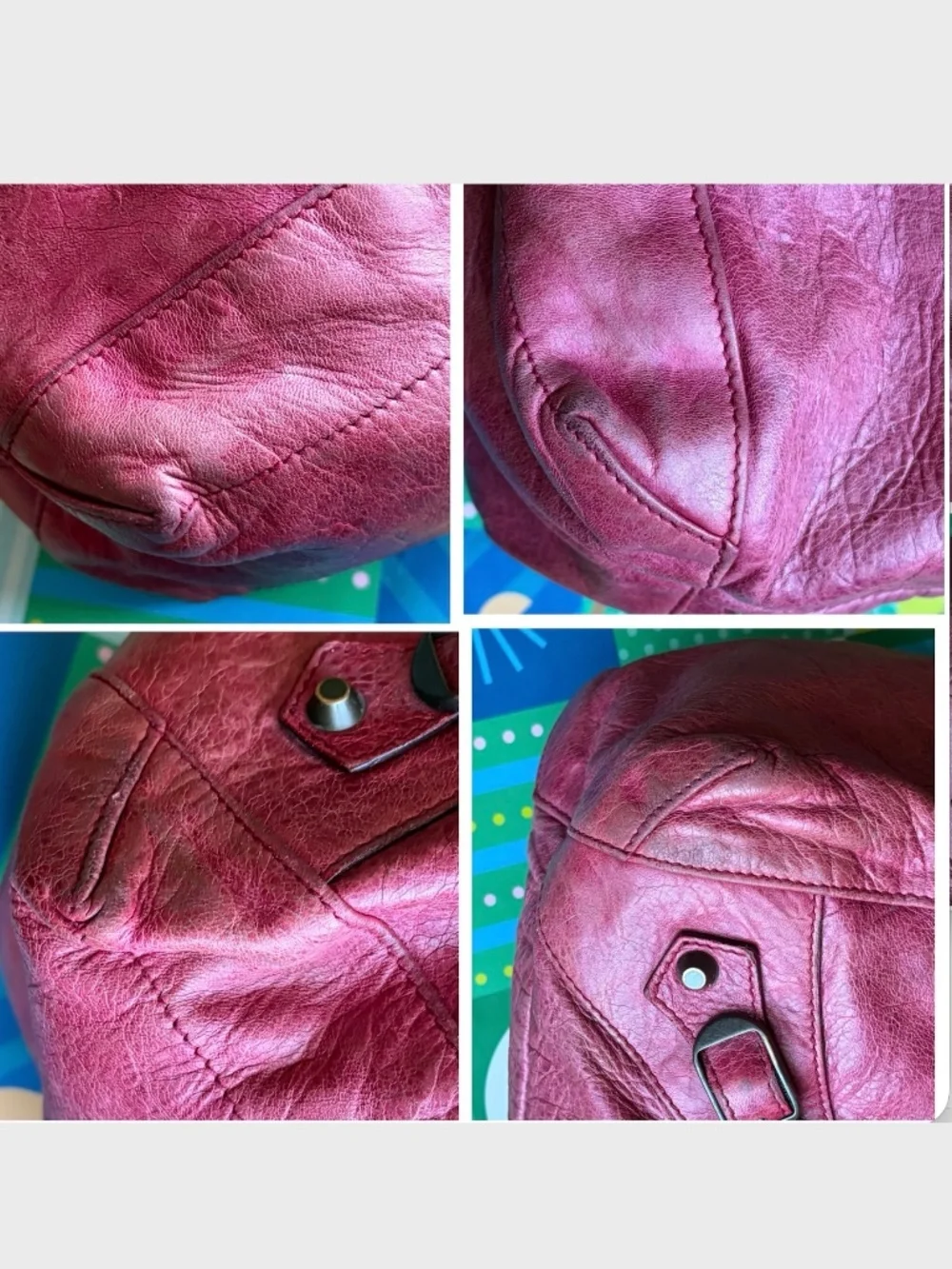 Balenciaga 06 Red Grenat Lambskin Leather Classic Day Hobo Handbag Purse Mirror